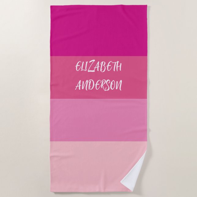 Farbblock Pink Horizontaler Streifen Strandtuch (Vorderseite)