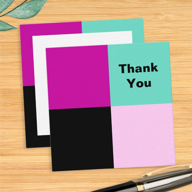 Farbblock-Quadrate Vielen Dank Mitteilungskarte (A stylish and modern Thank You card with color block pink, turquoise, magenta and black squares)