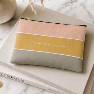 Farbblock Rosa Gold Grau Streifen Monogramm Zubehörtasche