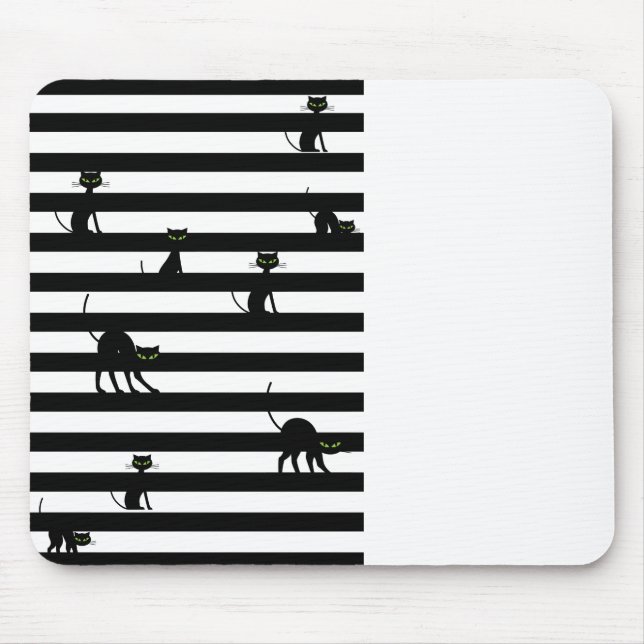Farbblock Schwarze Katze und Streifen Mousepad (Vorne)