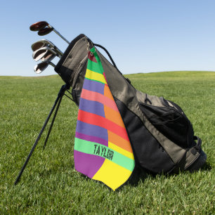 Farbblock Streifen Monogramm Name Regenbogen Golfhandtuch