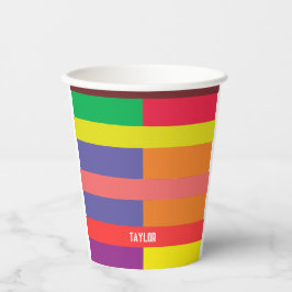 Farbblock Streifen Monogramm Name Regenbogen Pappbecher