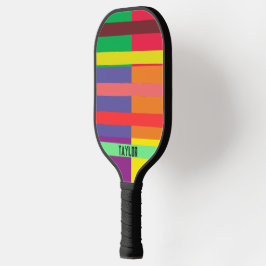 Farbblock Streifen Monogramm Name Regenbogen Pickleball Schläger