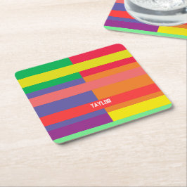 Farbblock Streifen Monogramm Name Regenbogen Rechteckiger Pappuntersetzer