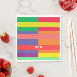 Farbblock Streifen Monogramm Name Regenbogen Serviette