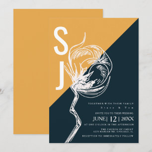 Farbblock-Typografie Botanischer Baumwoll-Hochzeit Einladung