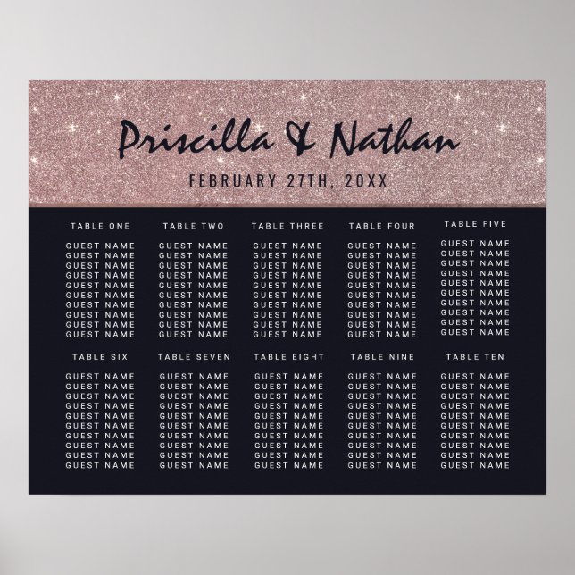 Farbblockdiagramm für Navy Rose Gold Glitzer Poster (Vorne)