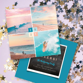 Farbblöcke 2025 Modernes Neujahr 4 FotoCollage Feiertagskarte