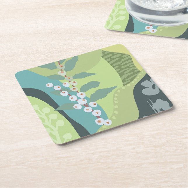 Farbblöcke für Weißberries Mixed Grüntöne Moderne  Rechteckiger Pappuntersetzer (angewinkelt)