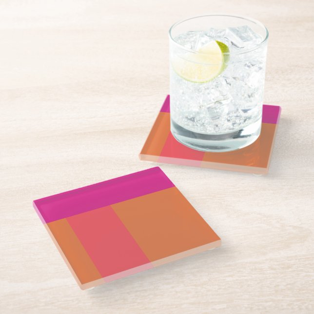 Farbblöcke in heiß rosa und orange glasuntersetzer (Schrägansicht)