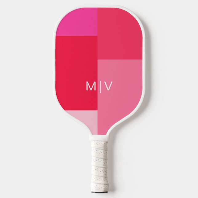 Farbblockfarbe Rot | Modernes Monogramm Pickleball Schläger (Vorderseite)