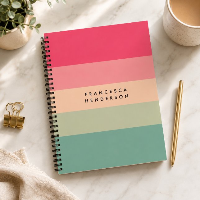 Farbblockhorizontaler Streifen Rosa und grüne Mono Planer (Personalized colorful planner with custom name for schedules, goals, notes, and plans.)