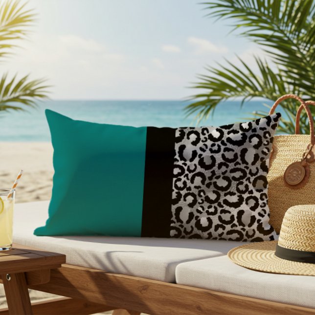Farbblockleopard Aquamarines Silber drucken Kissen Für Draußen (Von Creator hochgeladen)