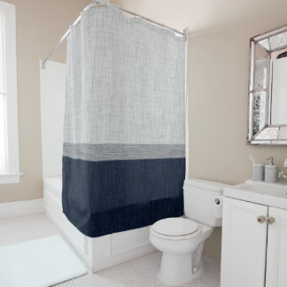 Farbblockstreifen Nautisches Blau Grau Duschvorhang