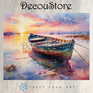 Farbboot auf dem Wasser Decoupage Seidenpapier