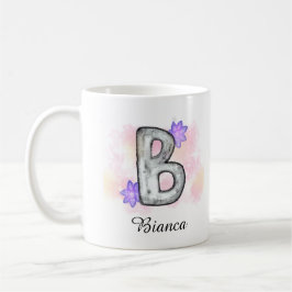 Farbbrief B mit violetten Blumen Kaffeetasse