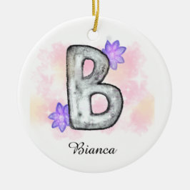 Farbbrief B mit violetten Blumen Keramik Ornament