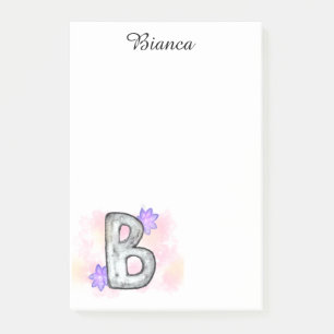 Farbbrief B mit violetten Blumen Post-it Klebezettel