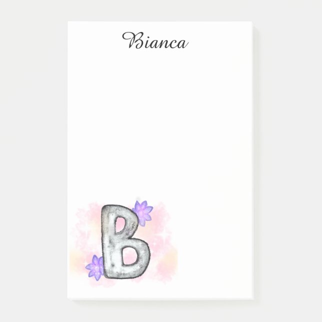 Farbbrief B mit violetten Blumen Post-it Klebezettel (Vorderseite)