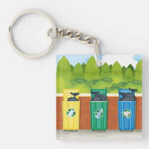 Farbcodierte Mülltrennung mit Recyclingbehältern Schlüsselanhänger