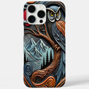 Farbdesign mit Eule, Bergen und Sonnenuntergang iPhone 16 Pro Max Hülle