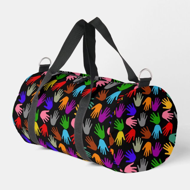 Farbdesign mit schwarzem Handabdruckmuster  Duffle Bag (Linke Seite)
