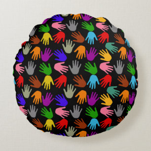 Farbdesign mit schwarzem Handabdruckmuster  Rundes Kissen