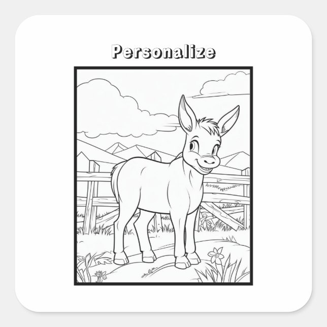 FarbDonkey am Bauernhof personalisieren Quadratischer Aufkleber (Vorderseite)