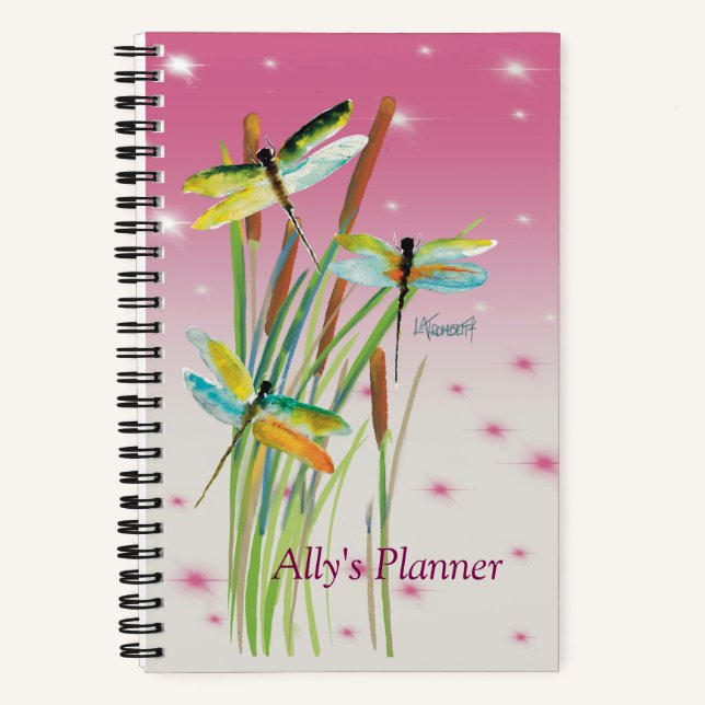 Farbdrachenfliege Pink Personalisierter Planer Notizbuch (Vorderseite)