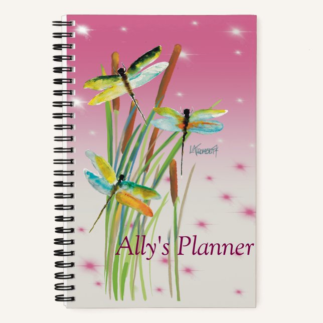 Farbdrachenfliege Pink Personalisierter Planer Notizbuch (Vorderseite)