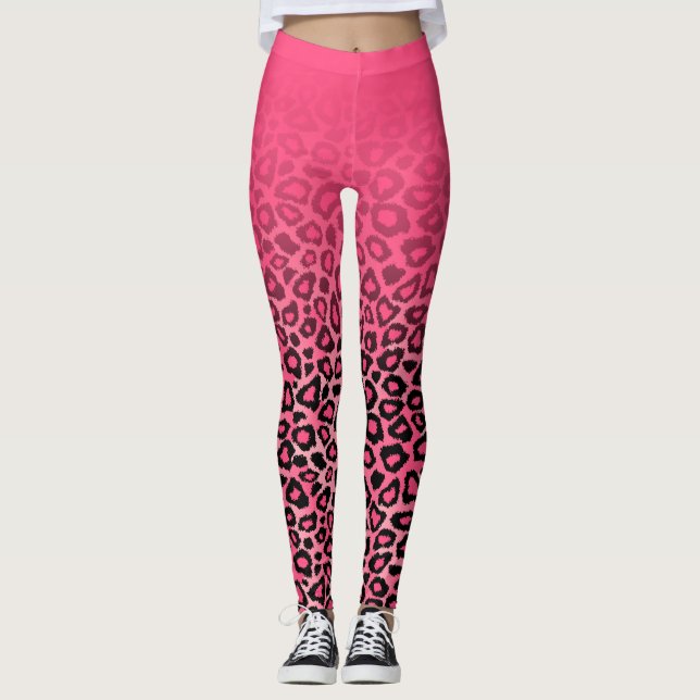 Farbdrucke aus glühend rosa Leoparden Leggings (Vorderseite)