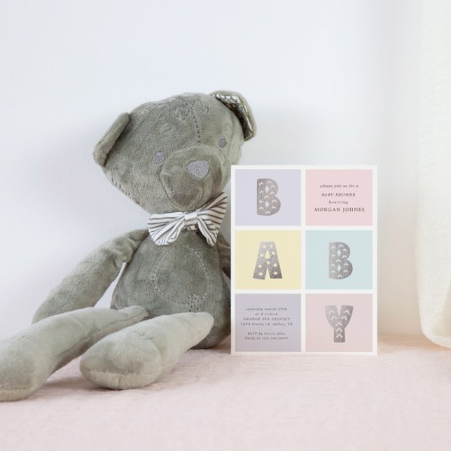 Farbe Block Pastel Silver Baby Dusche Einladung (Von Creator hochgeladen)