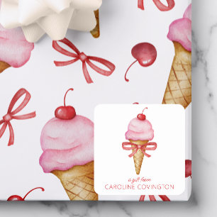 Farbe Bow Pink Ice Creme Cone Geschenkverpackung Quadratischer Aufkleber