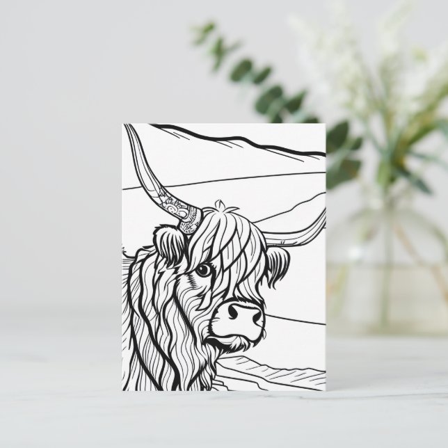 Farbe dein eigenes! Highland Cow Postkarte (Stehend Vorderseite)