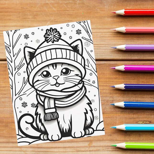 Farbe dein eigenes! Winter Kitten Postkarte (Von Creator hochgeladen)