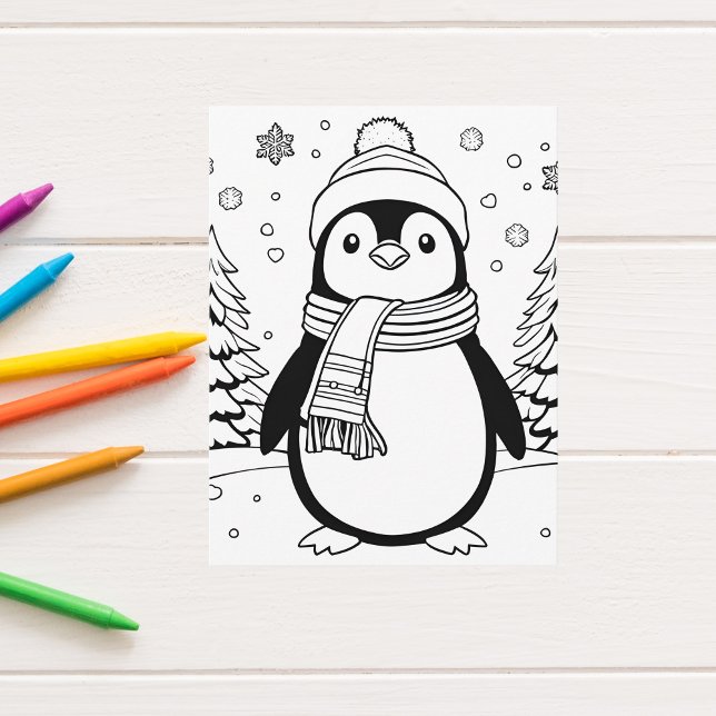Farbe dein eigenes! Winterpinguin Postcard Postkarte (Von Creator hochgeladen)