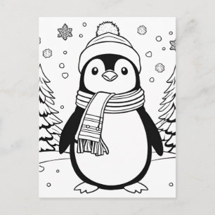Farbe dein eigenes! Winterpinguin Postcard Postkarte