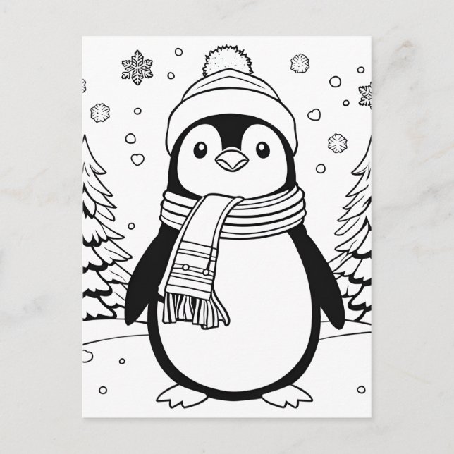 Farbe dein eigenes! Winterpinguin Postcard Postkarte (Vorderseite)