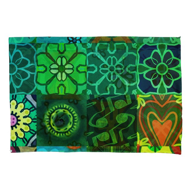 Farbe der grünen Collage Print 2 Kissenbezug (Vorderseite-Links)