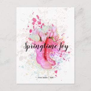Farbe des Frühlings Wasserfarbe Rosa Stiefel & Tul Postkarte