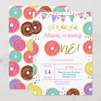 FARBE Donut Erster Geburtstag Einladung