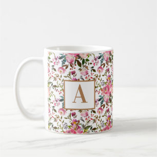 Farbe Frühling Blumenkraut Monogramm Kaffee Kaffeetasse