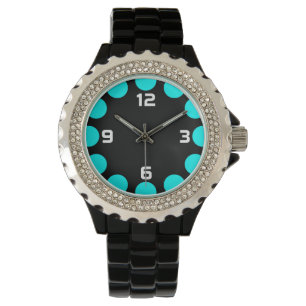 Farbe Halbmond - Cyan auf Schwarz Armbanduhr