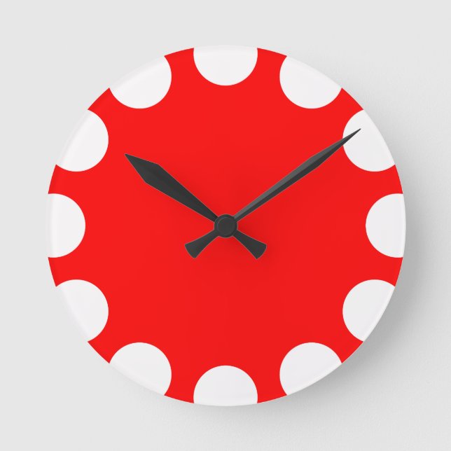 Farbe Halbmond - Weiß mit Rot Runde Wanduhr (Vorderseite)