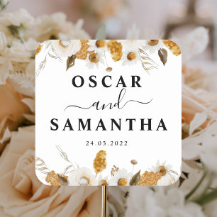 Farbe Herbstgelb und Weiß Quadratischer Aufkleber