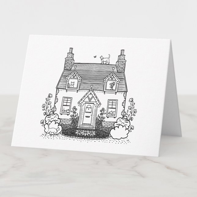 Farbe Ihre eigene englische Hütte und Katzen leere Dankeskarte (Von Creator hochgeladen)
