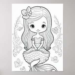 Farbe Ihre eigene schwarze Mermaid-Linie Zeichnend Poster