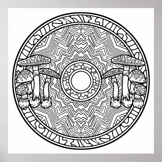 Farbe Ihre eigenen Pilze Mandala Coloring Poster (Vorne)