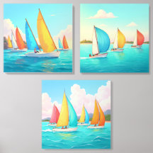 Farbe im Wind – Segelboot-Kunst-Triptychon | Acryl