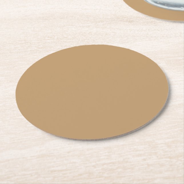 Farbe: Kamelbraun / Tan Runder Pappuntersetzer (Angewinkelt)